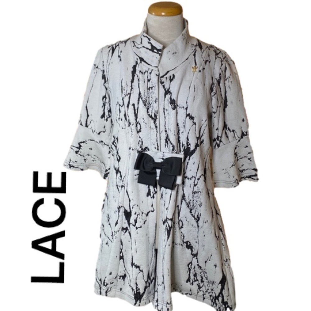 🌷Lace🌷Black & White Long Knit Bow Jacket